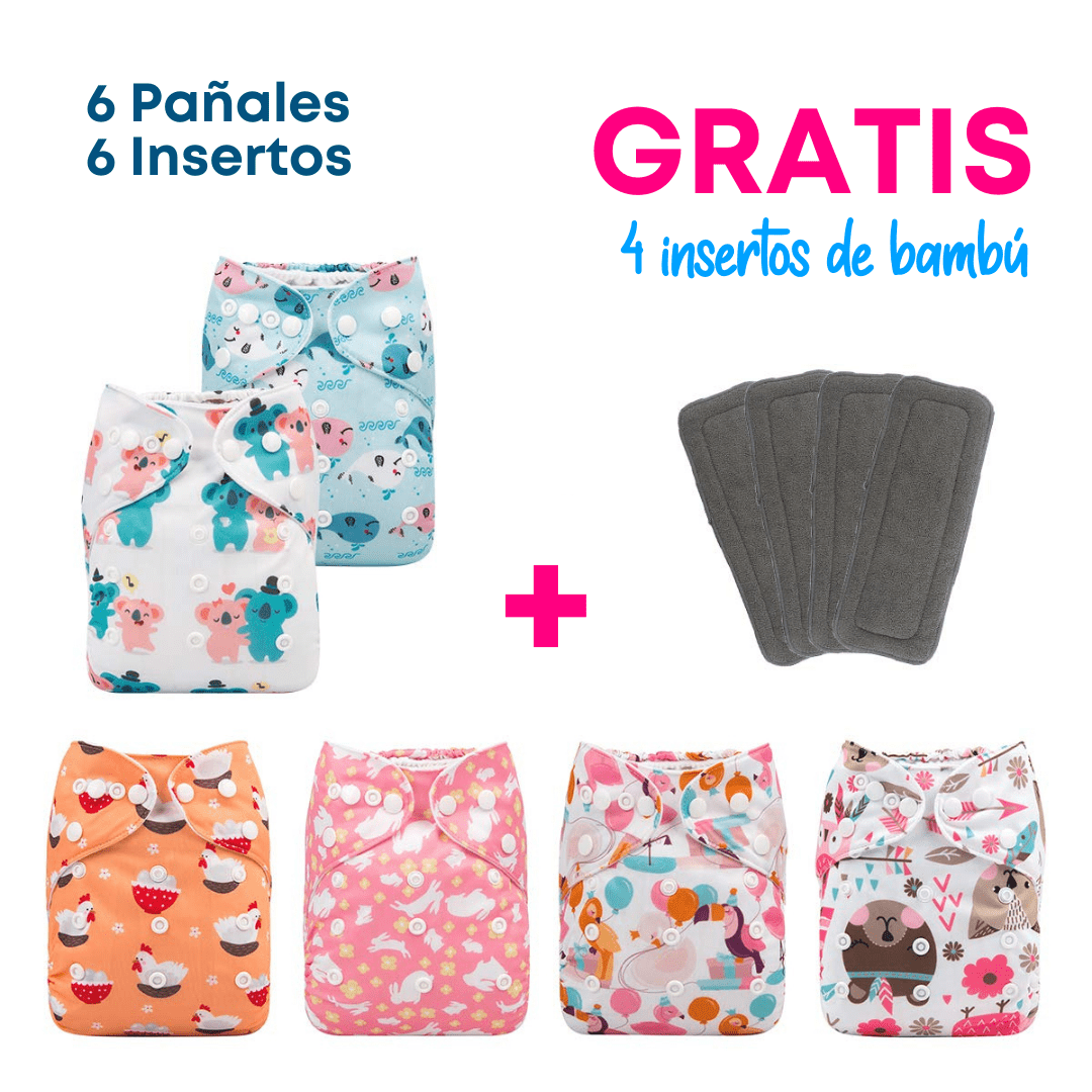 Pañales Ecológicos de Niña (6 unidades + 6 insertos) GRATIS 4 insertos bambú - Imagen 3